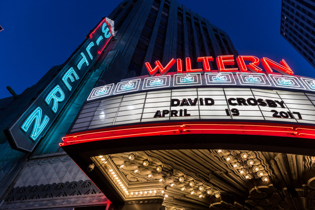 The exterior of The Wiltern in Los Angeles for David Crosby's show 4-19-2017