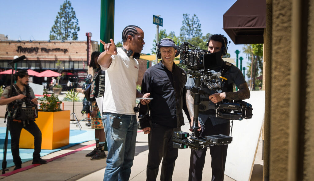 Behind the scenes from Børn commercial of a Steadicam shot setup in Glendora