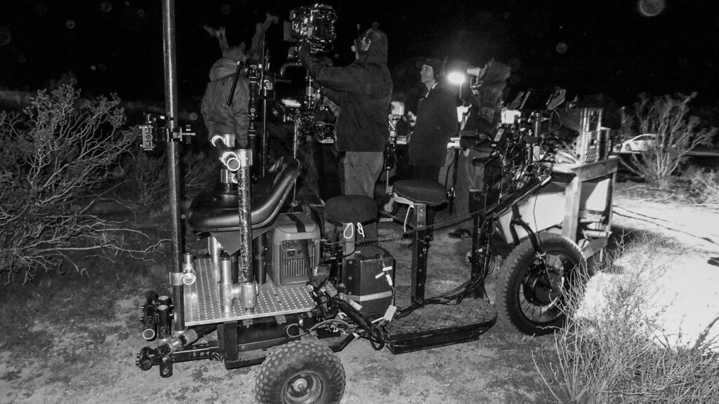 From the set of Illegal Aliens, the cine trike waits for camera