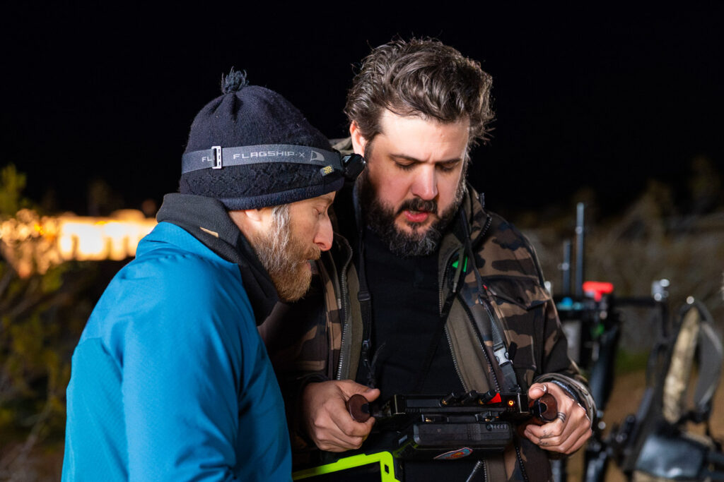 From the set of Illegal Aliens, Dustin and Dalton watch monitor