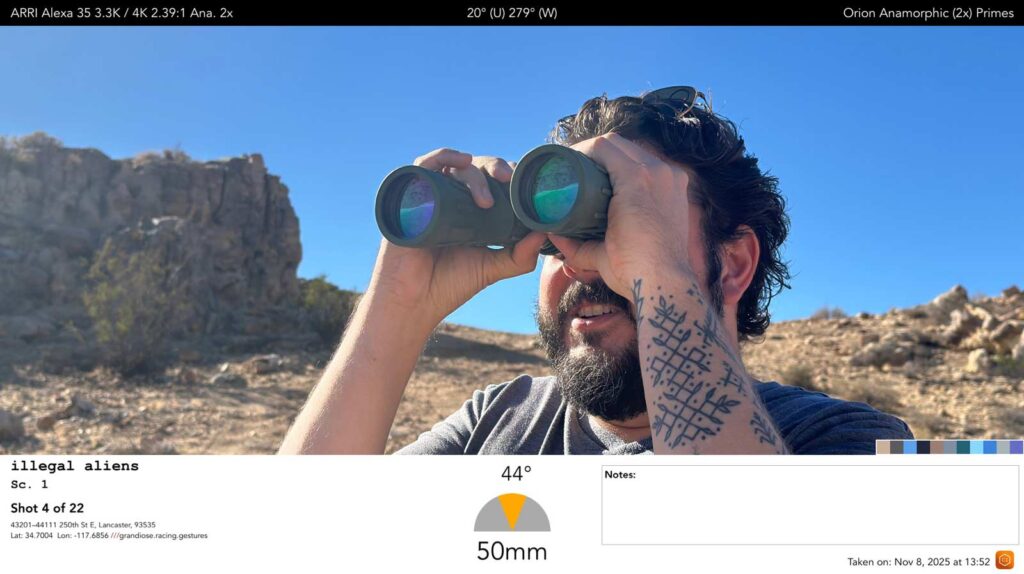 From the set of Illegal Aliens, Dalton stands in with binoculars